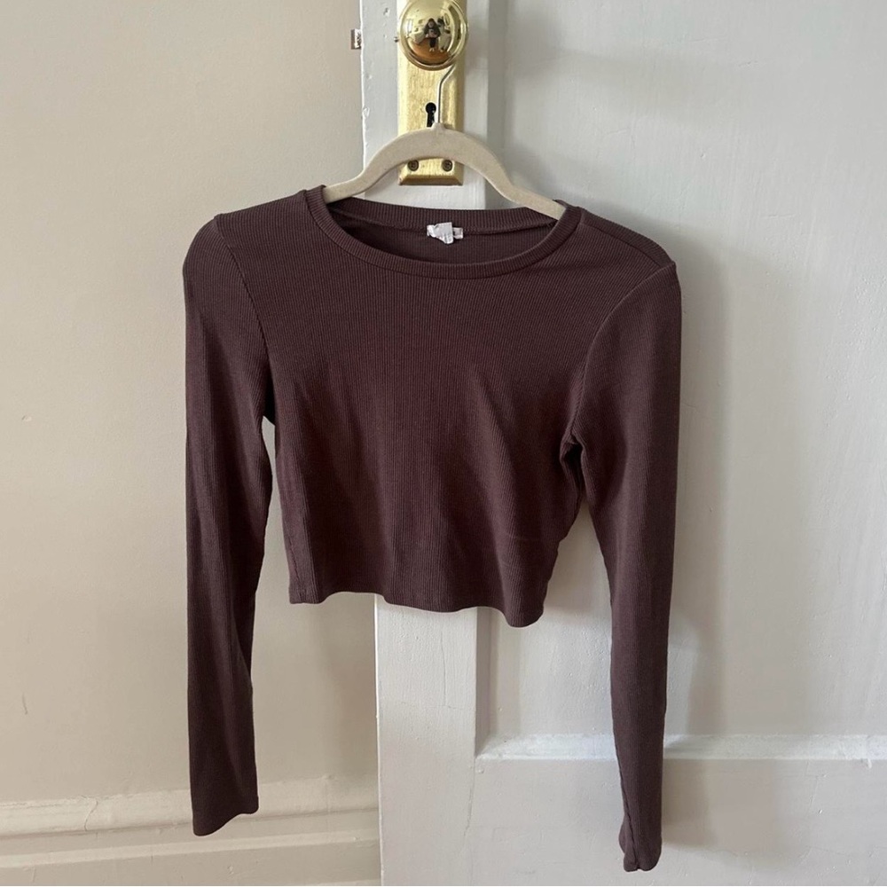 Garage Dark Brown Long Sleeve Crop Top